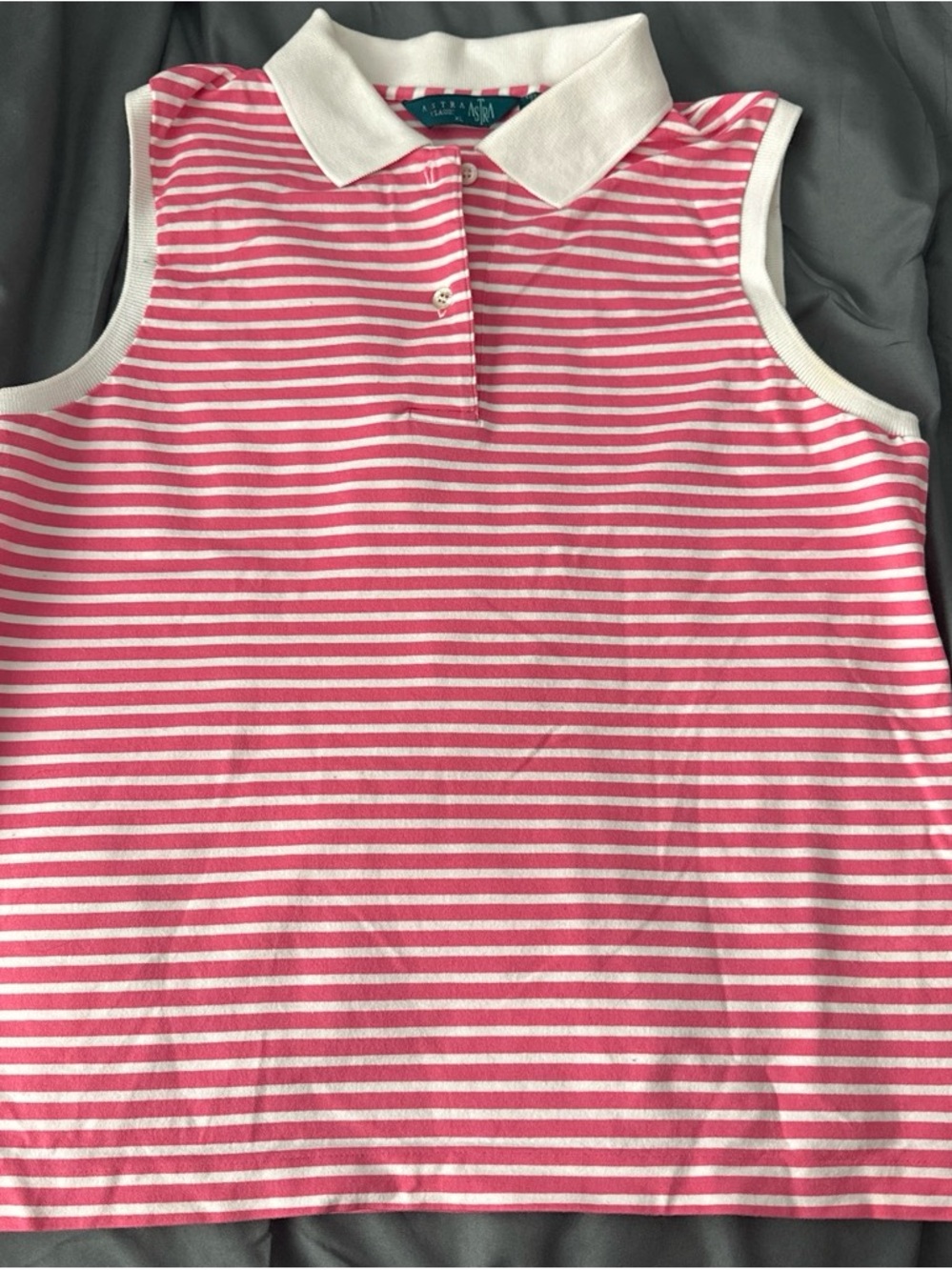 Striped Pink & White Sleeveless Polo Tank Top